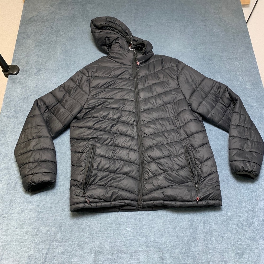 Patron Cito Puffer Jacket Mens XL Black Quilted Full Zip Pockets Long Sleeve